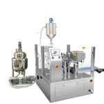 自动预制袋填充密封包装，带有用于液体和糊状物的活塞填料