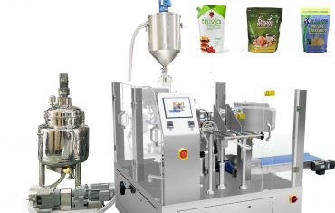 Automatic pre-made bag fill seal packaging with pistion filler for liquid &  paste